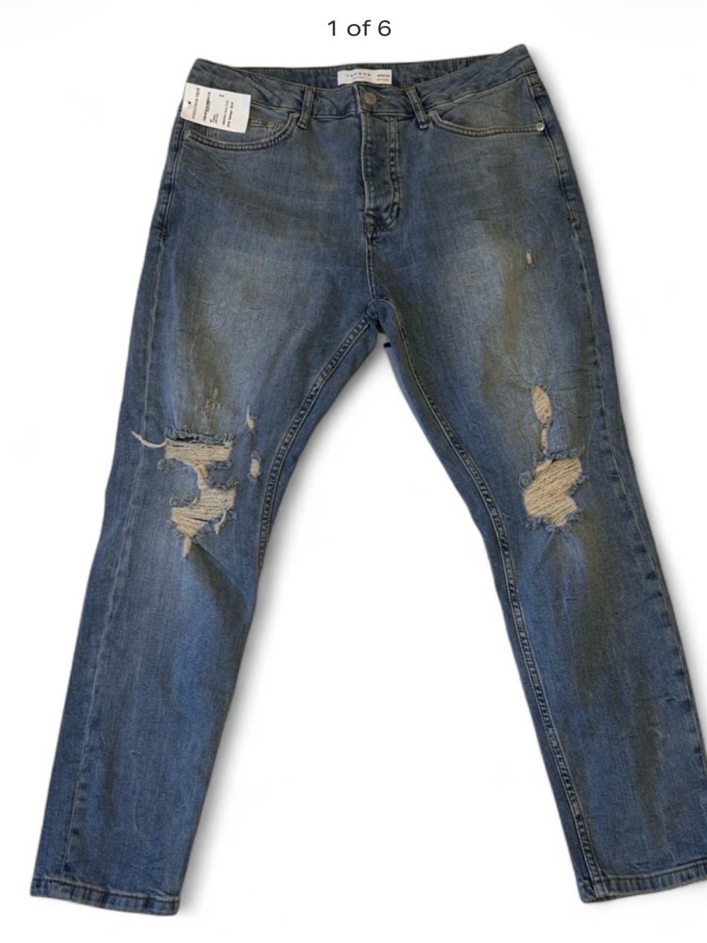 Topman Men's Blue Slim Straight Ripped Denim Jeans W32/L30 NWT